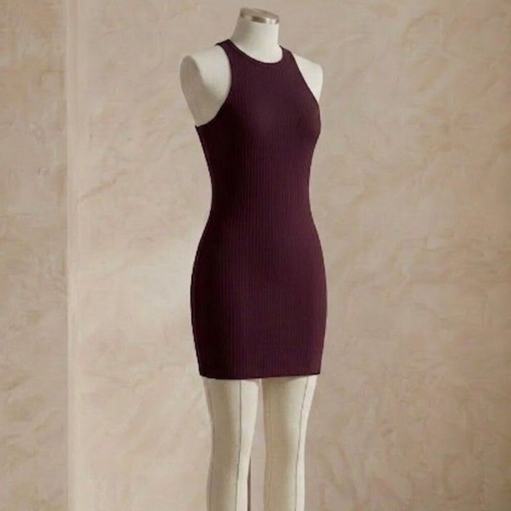 Bozzolo Womens Ribbed Tank Dress Large Burgundy Bodycon Sleeveless Racerback